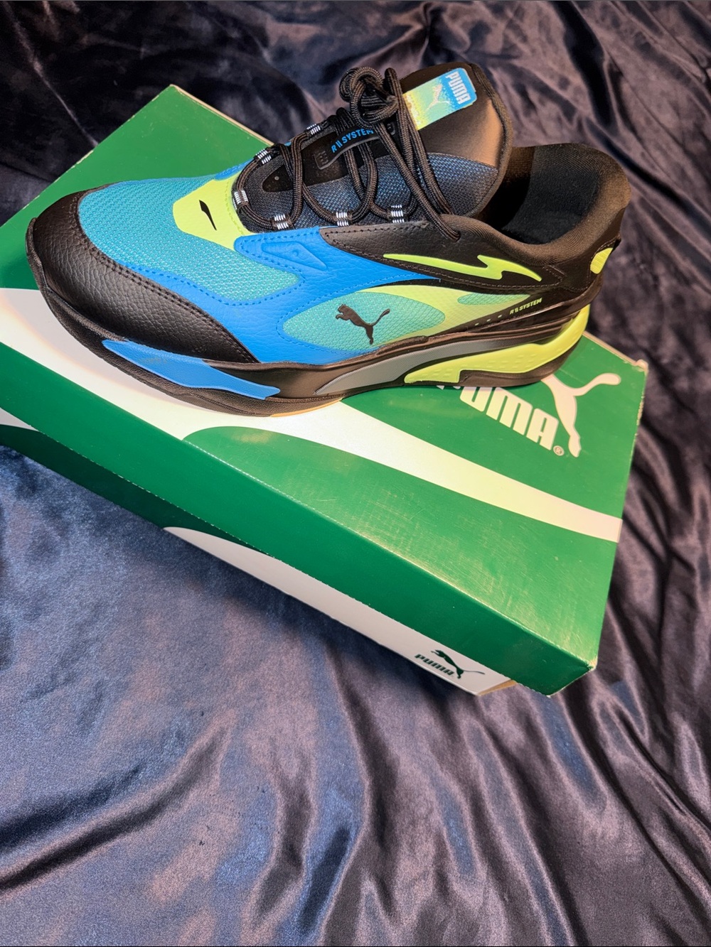 Puma Men’s Black, Blue & Neon Green Athletic Sneakers